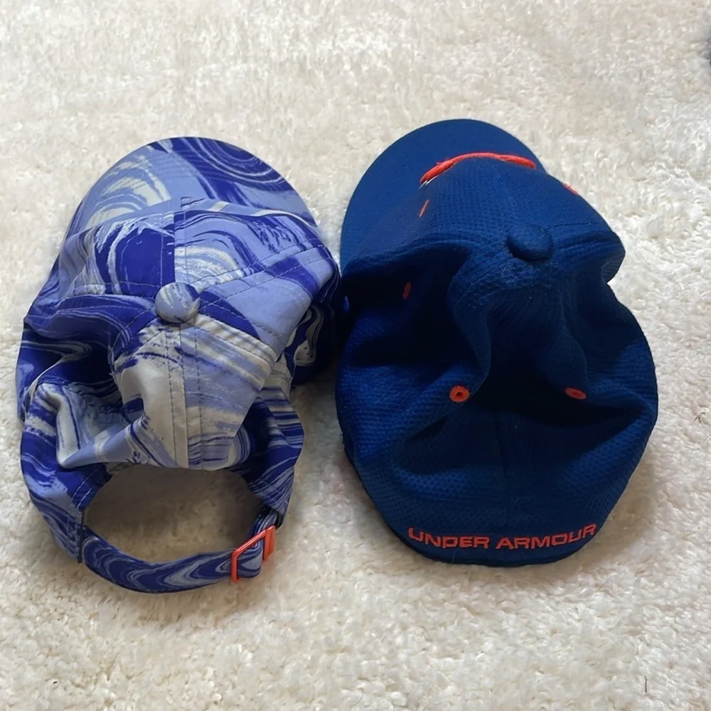 Under Armour Kids Bundle of 2 Blue Purple Baseball caps Sz Youth